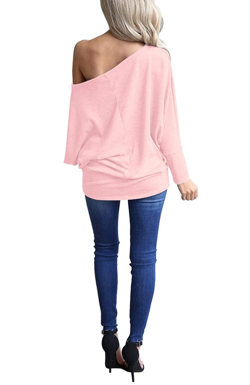 Lacozy Women's Off The Shoulder Long Sleeve Tunic Tops Loose Casual Oversized Shirts Blouses Spring Fall Pink L - Image 4